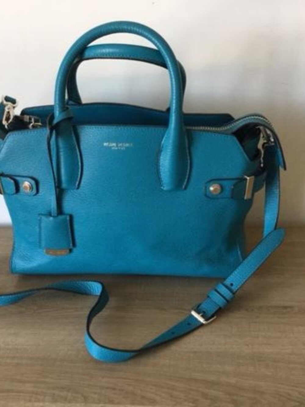 Henri Bendel Satchel Crossbody Bag in Turquoise Pebbled Leather w/HB Bag Charm